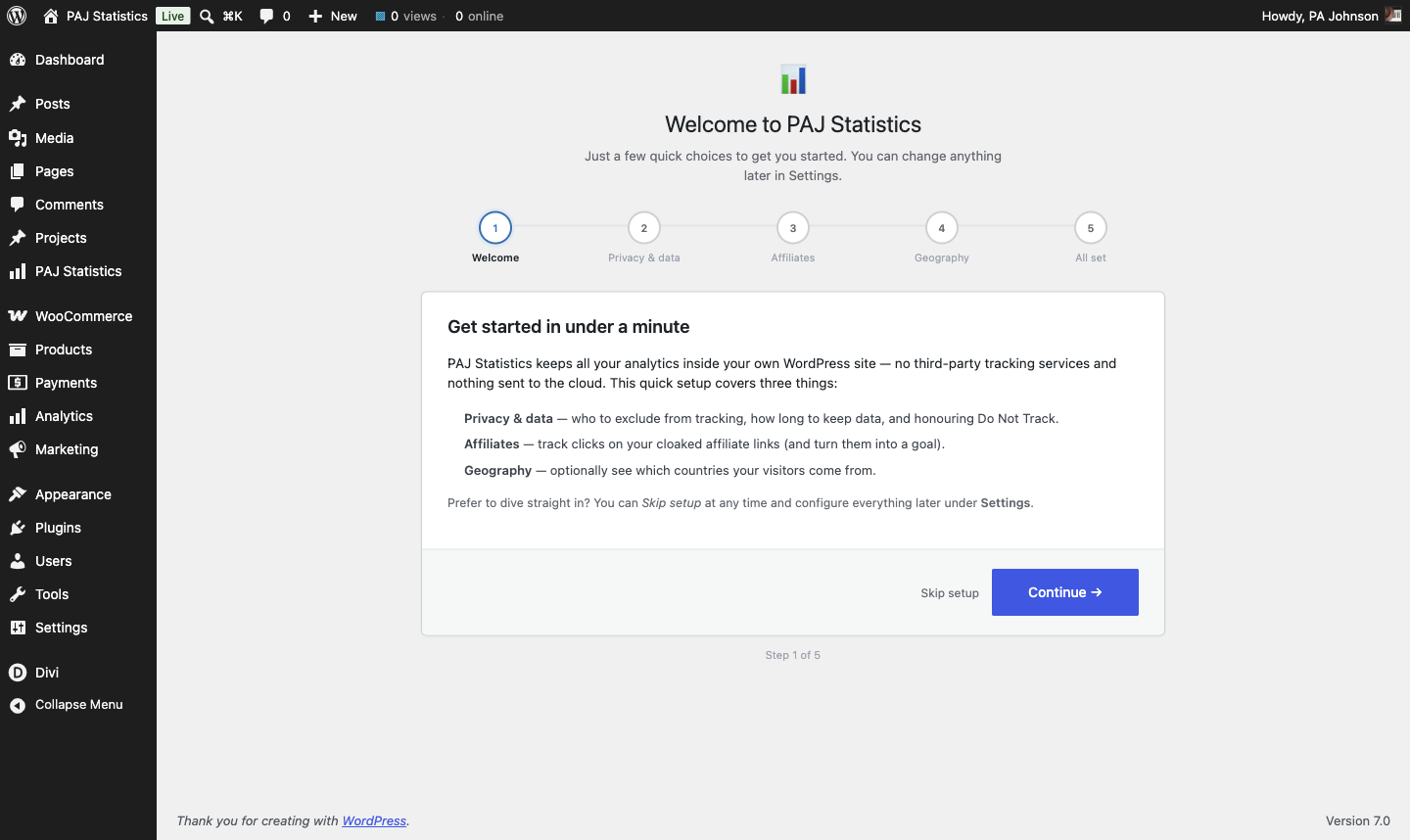 Setup wizard