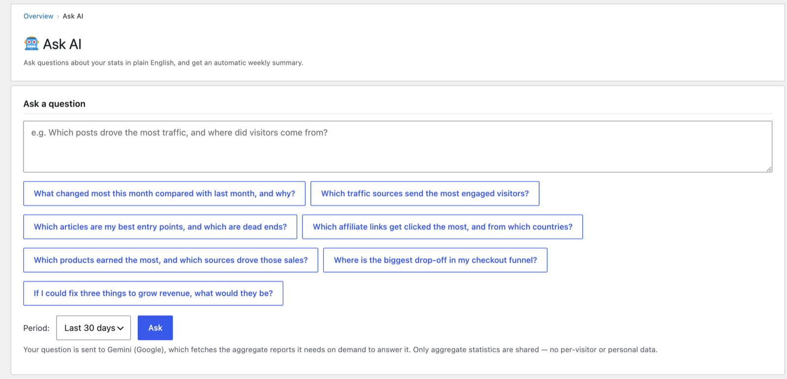 The Ask AI screen